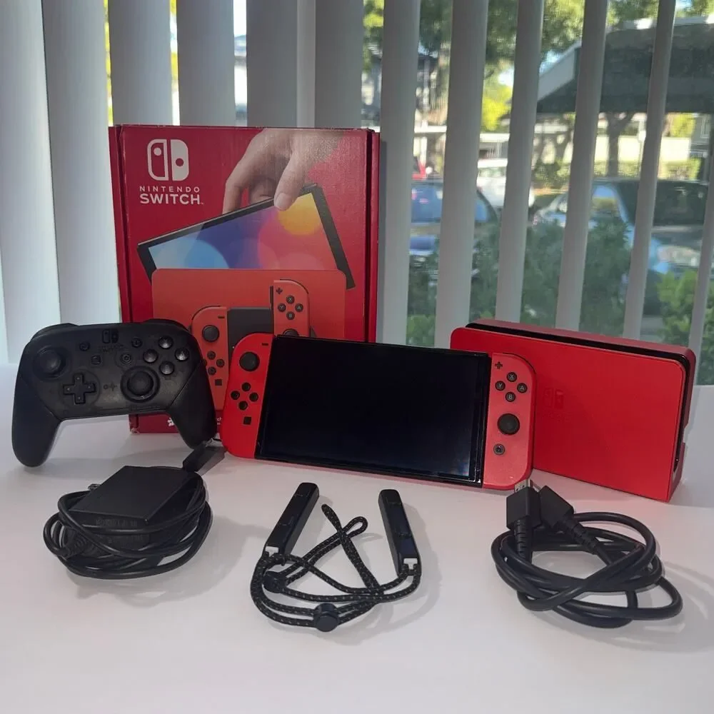 Nintendo Switch OLED Mario Red Edition + Pro Controller & Video Game Bundle